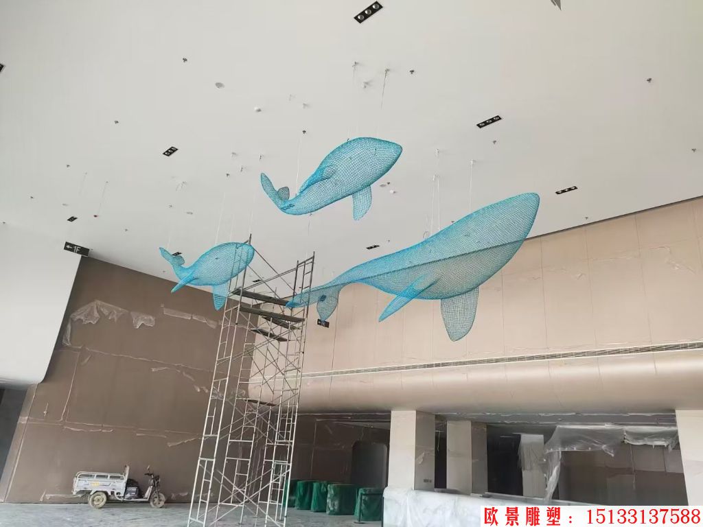 不銹鋼吊頂鏤空動物鯨魚擺件，適合海洋館景觀裝飾,6