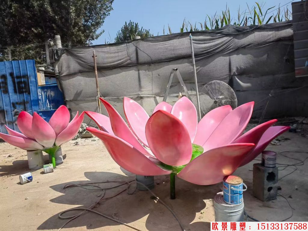 不銹鋼仿真粉色荷花蓮花雕塑，仿真水蓮花1