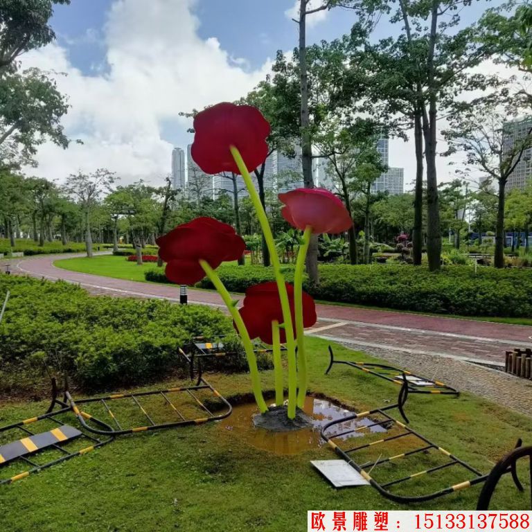 不銹鋼仿真玫瑰花雕塑，公園花朵雕塑3
